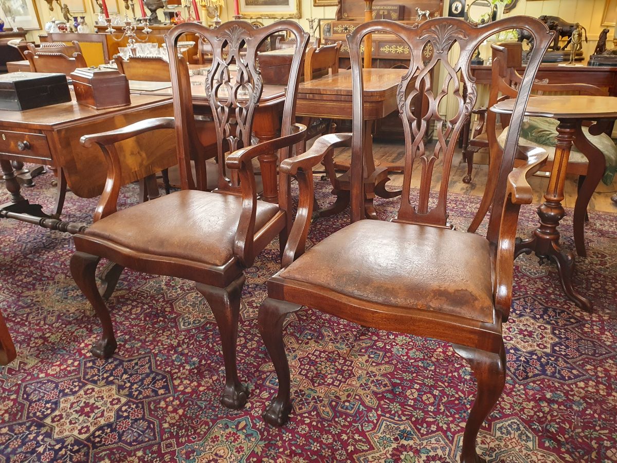 Pair Of Victorian Chippendale Elbow Chairs